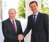  ?? Mikhail Klimentyev / Sputnik ?? Russian President Vladimir Putin and Syrian President Bashar Assad surely are cheering the White House’s move.