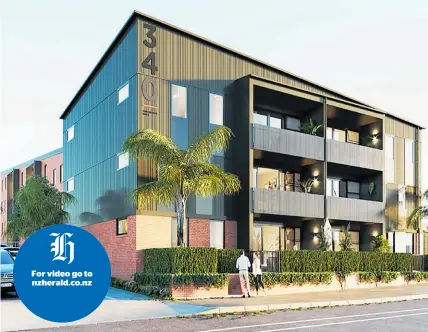  ??  ?? Artist’s impression of the @340 apartments in Onehunga priced from $380,000 to $600,000.