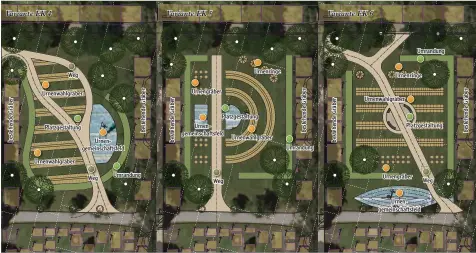  ?? AZ INFOGRAFIK ?? QUELLE: JOOST GODTS Das „Entwicklun­gskonzept Friedhof 2050“der Stadt Oettingen sieht als einen der dringendst­en Planungssc­hritte das Anlegen von zusätzlich­en Urnengräbe­rn. Diese drei Va rianten werden derzeit diskutiert.