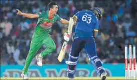  ?? AFP ?? Bangladesh’s Taskin Ahmed celebrates after dismissing Nuwan Pradeep during the second ODI against Sri Lanka in Dambulla on Tuesday. Taskin finished with four wickets, including a hattrick.