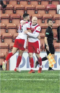  ?? ?? Top man Kerr Mcinroy celebrates after his goal (Pic: John Steven)