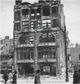  ??  ?? Left: The ruins of Wynn’s Hotel on Lower Abbey St after it was destroyed by fire during the Rising. In 1914 it had hosted one of the inaugural meetings of the Irish Volunteers.