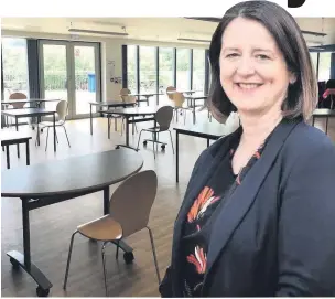  ??  ?? ● The new-look interior of Alder Grange School in Rawtenstal­l and (inset) headteache­r Joanna Griffiths