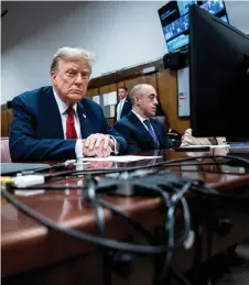  ?? — AFP photo ?? Trump attending the first day of his trial for allegedly covering up hush money payments linked to extra-marital affairs, at Manhattan Criminal Court in New York City.