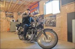  ?? KIRK STARRATT ?? Devil’s Half Acre Motorcycle Event organizer Harlon Wood with the 1968 BSA he built last winter.