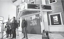  ?? ?? At the Fabian in 2021, Paterson Mayor Andre Sayegh talks to reporters before a screening of the much-anticipate­d movie “West Side Story,” directed by Steven Spielberg and partially filmed in the city.