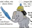  ?? Foto: GS Rain ?? Der kleine Elefant mit Feuerwehrh­elm ist das Maskottche­n der Kinderfeue­r wehr Rain.