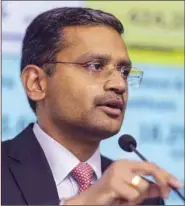  ??  ?? Rajesh Gopinathan, chief executive officer of Tata Consultanc­y Services, speaks during a news conference in Mumbai. “We ended the quarter with steady growth despite increased volatility in the financial services and retail verticals,” Gopinathan said.