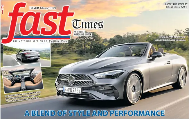  ?? ?? 12.3freestand­ing features a
The interior display and an instrument inch fully digital central display. driver-oriented
11.9-inch
The CLE Cabriolet promises an exclusive open-air driving experience.