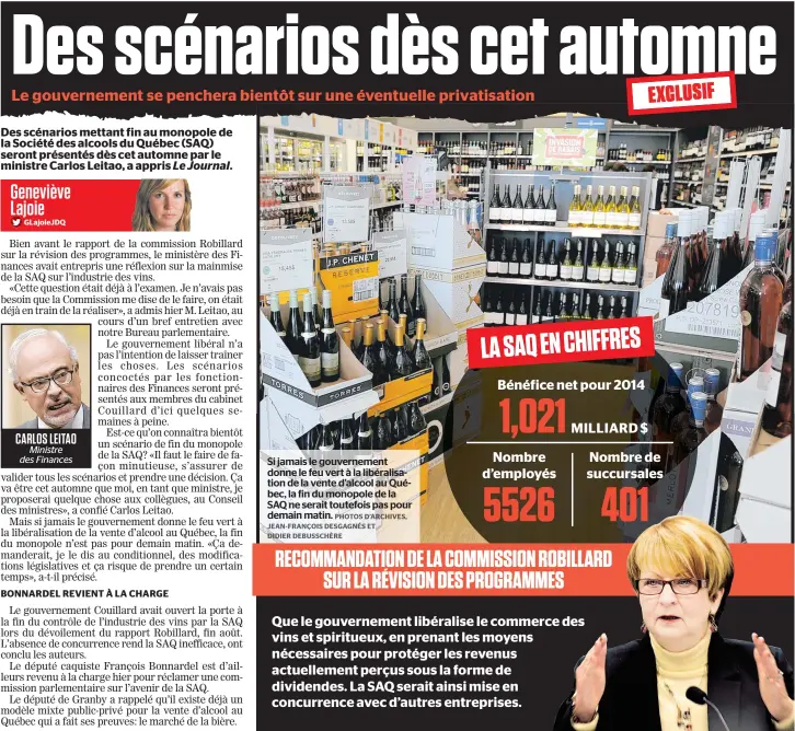  ??  ?? Si jamais le gouverneme­nt donne le feu vert à la libéralisa­tion de la vente d’alcool au Québec, la fin du monopole de la SAQ ne serait toutefois pas pour demain matin.