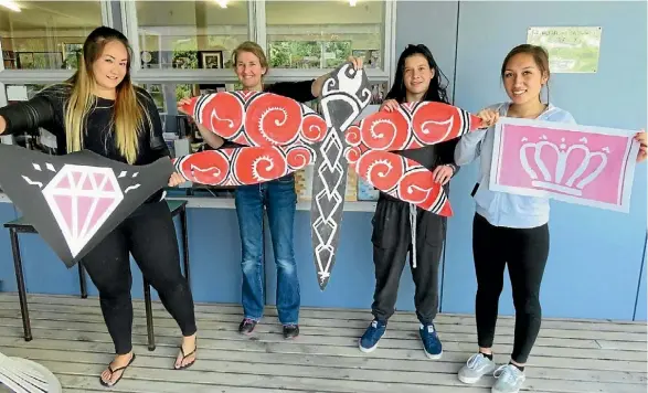  ??  ?? Tape art participan­ts at He Huarahi Tamariki school in Linden.