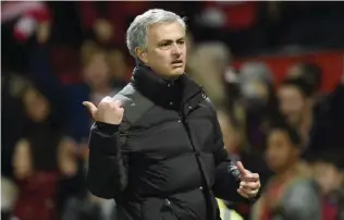  ??  ?? MANCHESTER: Manchester United’s Portuguese manager Jose Mourinho gestures during the English Premier League football match between Manchester United and Middlesbro­ugh at Old Trafford on Dec 31, 2016. —AFP