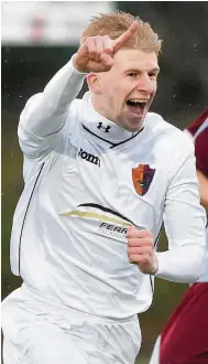  ??  ?? Cup shock Jack Smith celebrates his opener against Stenhousem­uir in last season’s replay win