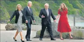  ?? AP ?? L-R: US First Lady Jill Biden, US President Joe Biden, British PM Boris Johnson and his wife Carrie Johnson in Carbis Bay, England.