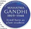  ?? WIKIMEDIA COMMONS ?? Blue plaque
■ marking where Gandhi lived as a student in Barons Court, Hammersmit­h, London.