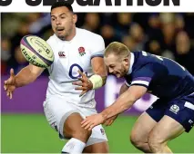  ?? GETTY ?? Power: Te’o stands up to Scotland’s Nick Grigg