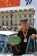  ??  ?? Below: The icing on the cake: Garry was presented with the spirit of FIVA award in Paris Bottom: Scrutineer­ing in Beijing — satchel with route directions stored handily on car roof Right: Circling round to the start at the Great Wall