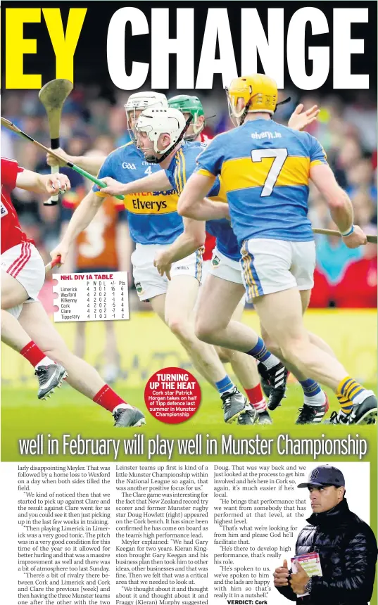  ??  ?? TURNING UP THE HEAT Cork star Patrick Horgan takes on half of Tipp defence last summer in Munster Championsh­ip