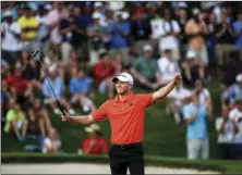  ??  ?? In this June 12, 2016, file photo, Daniel Berger celebrates after winning the FedEx St. Jude Classic golf tournament, in Memphis, Tenn. Berger is back looking to defend his first and only PGA Tour title at the St. Jude Classic. BRAD VEST/THE COMMERCIAL...