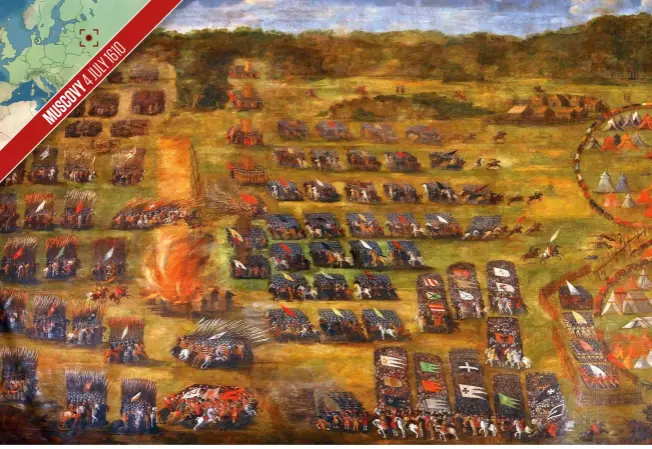  ??  ?? ABOVE: Companies of Polish hussars attack towards the Swedish-muscovite camps at right in the opening phase of the battle