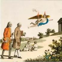  ??  ?? Esprits. Voltaire et Rousseau sur le chemin du temple de la gloire et de l’immortalit­é. Détail d’une gravure, début du XIXe siècle (Bibliothèq­ue nationale, Paris).