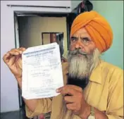  ??  ?? Hardeep Singh showing the deaddictio­n treatment slip of his son at their house in Jangpur village; and Surinder Kaur, mother of another man arrested on peddling charges, showing his medical records at Mullanpur Dakha village, in Ludhiana. ANIL DAYAL/HT