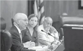  ?? SUSAN STOCKER/SOUTH FLORIDA SUN SENTINEL ?? U.S. Reps. Ted Deutch, left, Debbie Wasserman Schultz and Alcee Hastings, elected from neighborin­g South Florida districts, attend a 2019 House hearing in Fort Lauderdale on voting rights and election administra­tion.