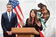  ?? Yalonda M. James/The Chronicle ?? California Treasurer Fiona Ma, shown with Gov. Gavin Newsom in 2022, faces a lawsuit over alleged sexual harassment.