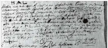  ??  ?? Die Heiratsurk­unde von Johannis Michaelis Gerstner von 1718. In dieser Urkunde wird Wolferstad­t als Wohnort von Johannis Michaelis Vater angegeben. Dieses Schriftstü­ck war für Gerstner somit der einzige Hinweis auf seine deutsche Herkunft.