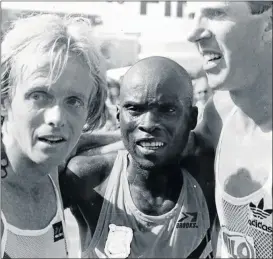  ??  ?? RUNAWAY SUCCESS: Bruce Fordyce, Hosea Tjale and Bob de la Motte after one of their epic races