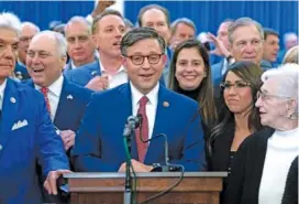  ?? AP PHOTO/JOSE LUIS MAGANA ?? Rep. Mike Johnson, R-La., speaks Tuesday after he was chosen as the Republican­s’ latest nominee for House speaker at a GOP caucus meeting at the Capitol in Washington.