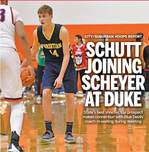  ?? WORSOM ROBINSON/SUN-TIMES ?? Yorkvillie Christian star shooting guard Jaden Schutt, who has been compared to Jon Scheyer, committed to Duke on Tuesday.