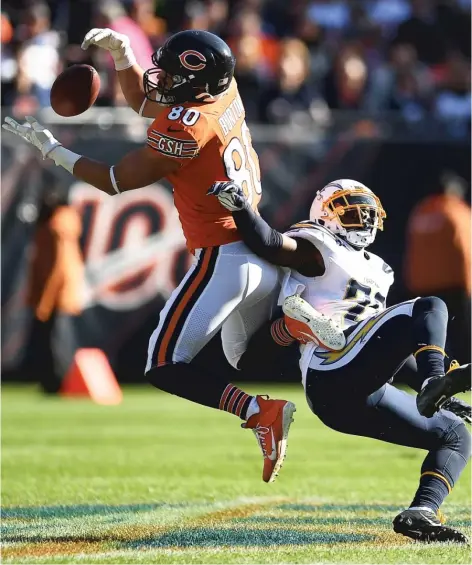  ?? STACY REVERE/GETTY IMAGES ?? Bears tight end Trey Burton was a hero in Philadelph­ia after Super Bowl LII, but he doubts Eagles fans will show him any love Sunday.