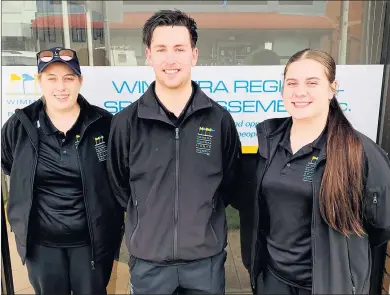  ??  ?? SUPPORTING COMMUNITIE­S: Wimmera Regional Sports Assembly’s new COVID project coordinato­rs, from left, Mikaya Smith, Mitch Martin and Laelah Robertson will help clubs get back on track coming out of the pandemic.