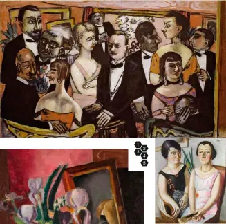  ??  ?? 1. Sociedad, París (1931). 2. Doble retrato (1923). 3. Naturaleza muerta con gramófono e iris germánicas (1924). 4. Autorretra­to con copa de champán (1919). 5. Autorretra­to con corneta (1938).