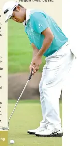  ??  ?? Hideki Matsuyama of Japan putts on the 18th green during the second round - AFP