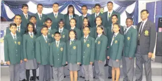  ??  ?? Competing at the World Shoto Cup are karatekas, front row from left, Humza Saib, Clarisse Narayan, Waseem Manack, Risendran Naidoo, Yajna Maharaj, Jevais Naicker, Dheashna Govender, Sanjana Maharaj, Brandon Moodley and Sensei Dennis Kumarasamy. Middle...