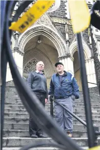  ?? PHOTO: PETER MCINTOSH ?? Helping hand . . . Catholic Bishop of Dunedin the Most Rev Michael Dooley (left) is lending financial support to Dunedin sexual abuse survivor Darryl Smith (right) to attend a gathering at the Vatican.