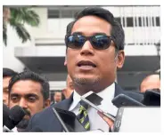  ?? — Bernama ?? Take action: Rembau Member of Parliament Khairy Jamaluddin speaking to reporters after lodging a police report on the allegation­s by Lim over the RM18bil ‘robbery’ at Sentul District Police Headquarte­rs.