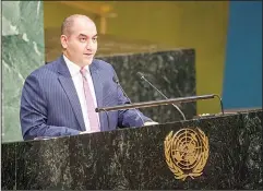  ?? KUNA photo ?? Hassan Abdulhassa­n addressing the UN General Assembly second session
during the debate.