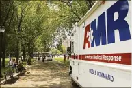  ?? Brian A. Pounds / Hearst Connecticu­t Media file photo ?? An AMR mobile command truck is parked on the New Haven Green in 2018.