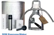  ??  ?? roK espresso maker £129 from www.rokkitchen­tools.com
not only does this ready-to-use machine create a marvellous espresso; it also makes a decent work of art for your kitchen. Complete with all you’ll need to make a top-class pot of coffee - plunger,...