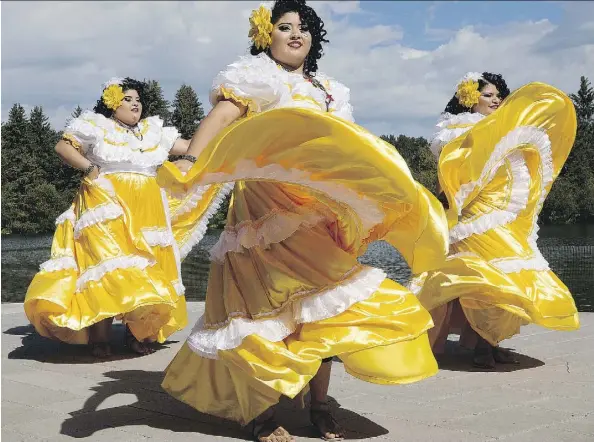  ?? DAVID BLOOM ?? Members of the Raices Salvadorea­n Dance Group perform during the launch of the Heritage Festival in Hawrelak Park Tuesday.
