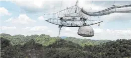  ?? DANICA COTO/AP ?? Giant, aging cables that support the radio telescope are unraveling at the Arecibo Observator­y in Puerto Rico.