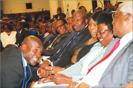  ?? — (Picture by John Manzongo) ?? Norton legislator Temba Mliswa shares a lighter moment with ZANU-PF legislator­s during a Question-and-Answer Session in Parliament yesterday.