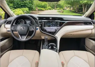  ??  ?? As if to emphasize how different the new Camry is, Toyota put together a dashboard that meshes together a seemingly unrelated collection of shapes and materials. If you want different, this is it.