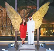  ?? Ahmed Kutty/Gulf News ?? Saif Saeed Ghobash and Franciska Mendez Escobar at the unveiling of the Wings of Mexico sculpture in Abu Dhabi.