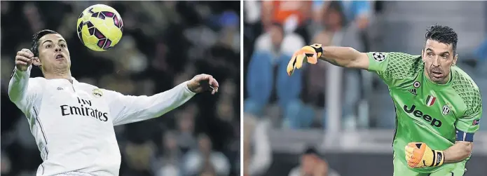 ?? / FILIPPO MONTEFORTE AND JAVIER SORIANO/ AFP ?? Real Madrid’s forward Cristiano Ronaldo, left, comes face to face with Juventus’ goalkeeper Gianluigi Buffon in their Uefa Champions League final in Cardiff, Wales, tomorrow night.