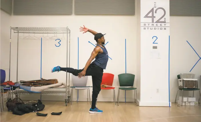  ?? Robert Caplin / Special to The Chronicle ?? Michael Luwoye warms up for his role as Hamilton. He has alternated on Broadway in the part since last fall and will be in the San Francisco production.