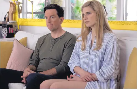  ??  ?? Ed Helms, left, and Lake Bell in a scene from “I Do ... Until I Don’t.”
